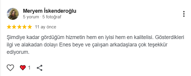 Meryem İskenderoğlu — 5 yıldız: Gördüğü en iyi ve kaliteli hizmet.